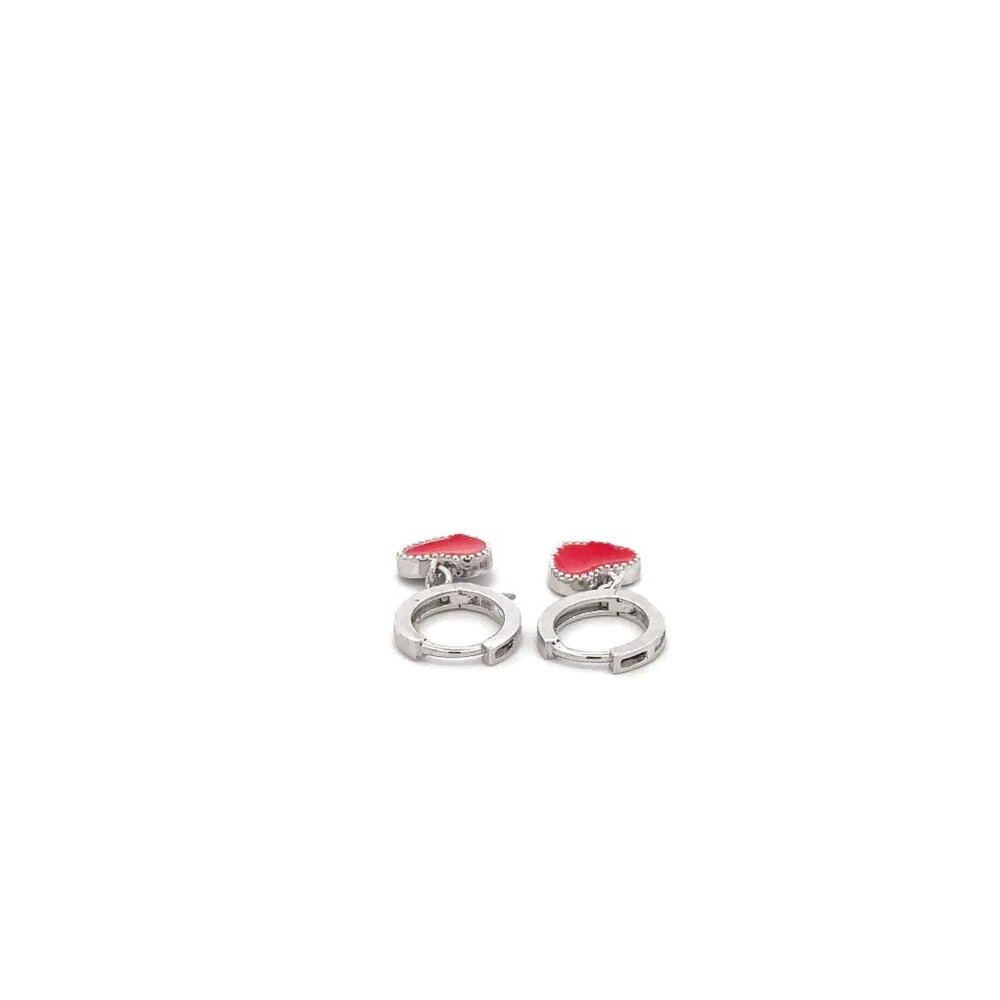 925 Sterling Silver Hoops Earrings Dangle Heart - Picture 4 of 9